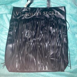 Victoria's Secret black fringe tote bag